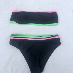 Bikini Set Swimsuit Neon Contrast Black Mesh Size Medium
